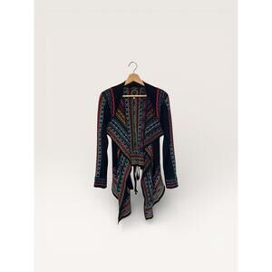 Johnny Was Bohemian  BIYA Embroidered Open Cardigan Black Multicolor 100% Cotton